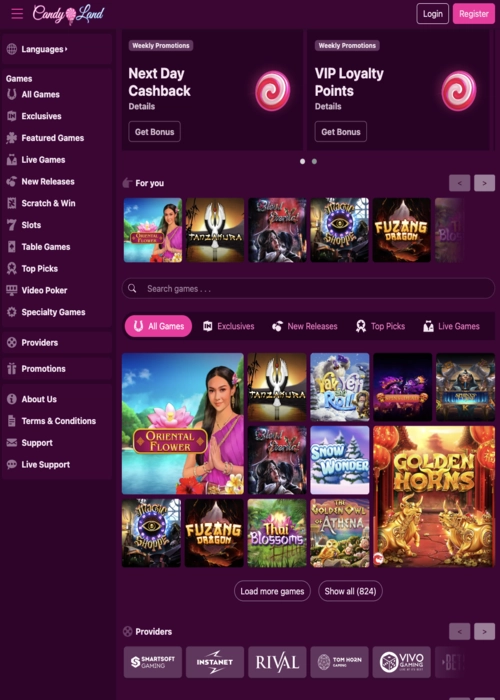 Candy-themed slots paradise display Candyland Casino
